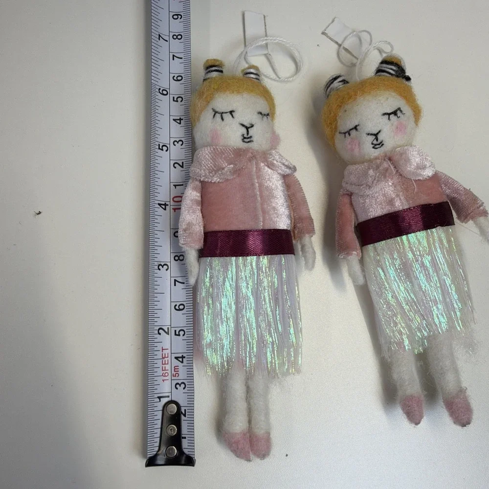 Wondershop Target Set/2 Ornaments Girl Blonde Ballerina Iridescent Pink Felt